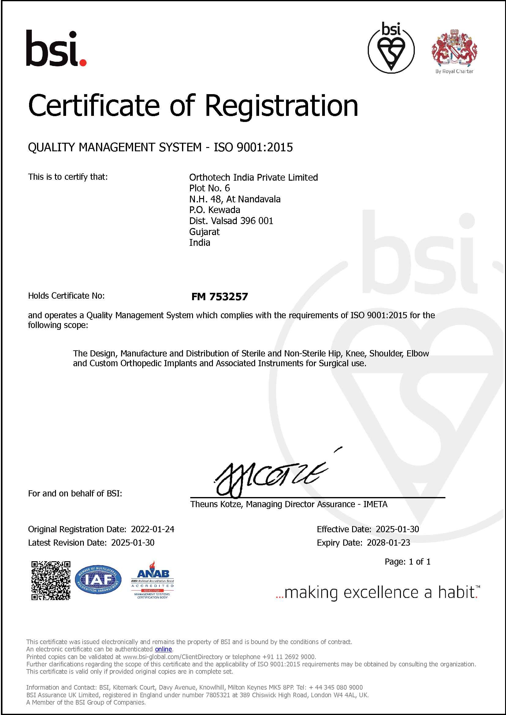 certificate QMS